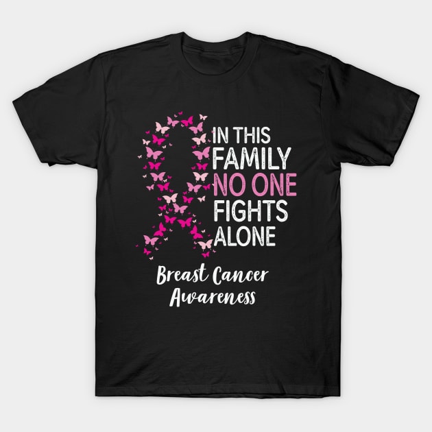 In This Family No One Fights Alone Breast Cancer Awareness T-Shirt by trendybestgift